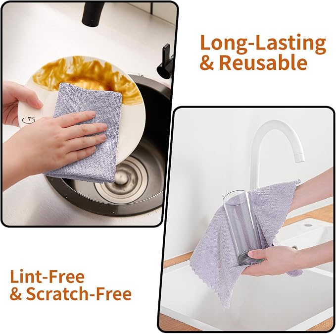 80 Pack Microfiber Cleaning Cloth Roll,Lint Free Rags & Tear Away Reusable Towels Washable Scratch,Ultra Absorbent Dish Rags(12" x 12") for Car Kitchen Home Garage-Light Purple