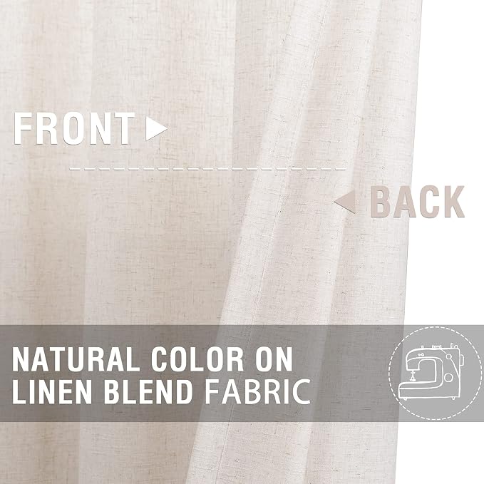 jinchan Beige Rustic Linen Rod Pocket Kitchen Curtains, 26x24, 2 Panels | Light filtering, cafe curtains, machine washable, farmhouse, kitchen, bathrooms, laundry, small window, over sink