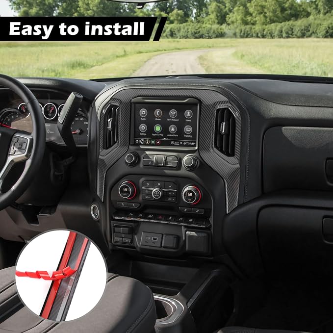 RT-TCZ for Silverado Dash Navigation Panel Trim Cover Compatible with Chevy Silverado 2019-2021 GMC Sierra 2019-2022 Carbon Fiber Interior Accessories