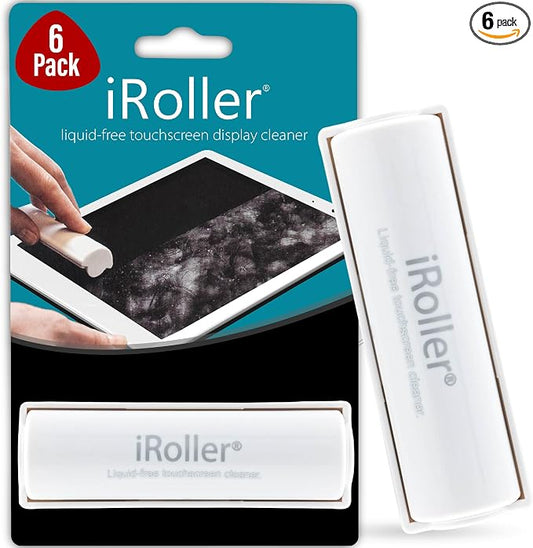 Phone Screen Cleaner by iRoller - Pack of 6 - No Need for Spray or Wipes, Liquid Free - Reusable & Washable -Portable iPad Screen Cleaner for Touchscreen- Ideal for Smartphone, Macbook, Monitor - 3.5"