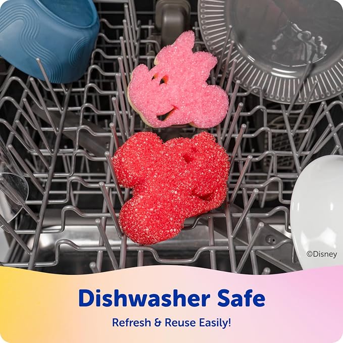Scrub Daddy Mickey & Minnie Mouse Dish Sponges - Includes 2 Scrub Daddy Kitchen Sponges & 2 Scrub Mommy Dish Scrubbers - Dual-Sided, Odor-Resistant & Scratch-Free - Special Edition Set (4 Count)