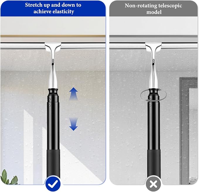 2-in-1 Window Shower Squeegee with Extension Pole for Glass Doors | Professional Window Cleaner Tool, 14" Wide Washing Equipment for High Outside Glass, Solar Panels, Shower, Car Windshield