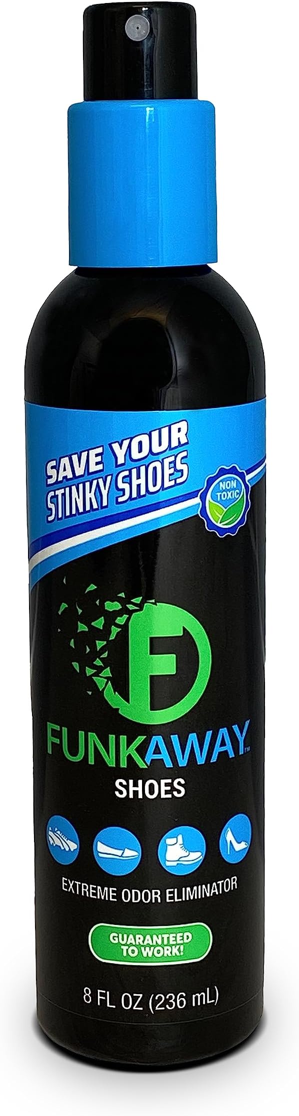 FunkAway Shoe & Gym Odor Eliminator Deodorizer Spray for Sneakers, 8 oz | Shoe deodorizer odor eliminator spray helps remove smells from shoes, skates, work boots, and hard-to-clean gear fast.