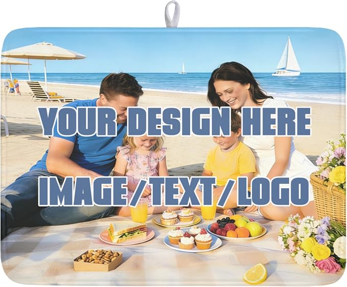 Custom Dish Drying Mat Design Your Photo Text Logo 18x24 Inch | Polyester，Absorbent Microfiber，for Kitchen Coffee Dining Bar Decor
