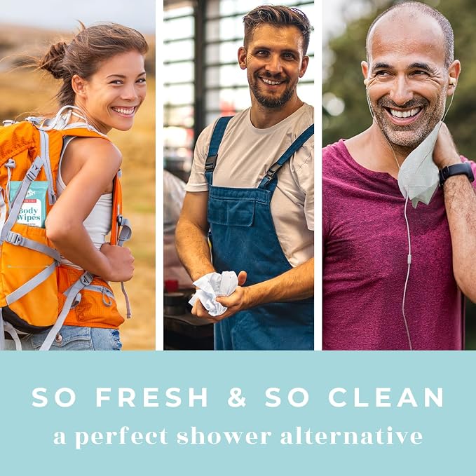 Body Wipes XL Shower Wipes Body Wipe for Adults Bathing, Traveling, Camping, Gym, Car, Elderly, Bedridden - Disposable Washcloths for Adults No Rinse 1 Box, 5 Pack (50 ct)