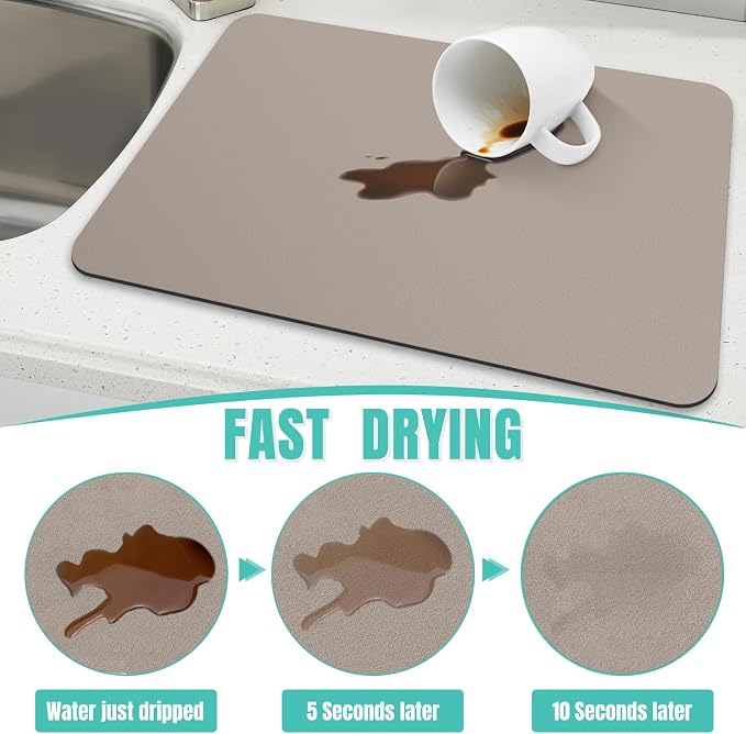 WISELIFE Super Absorbent Dish Drying Mat Khaki 17" W x 30" L, Coffee Bar Accessories