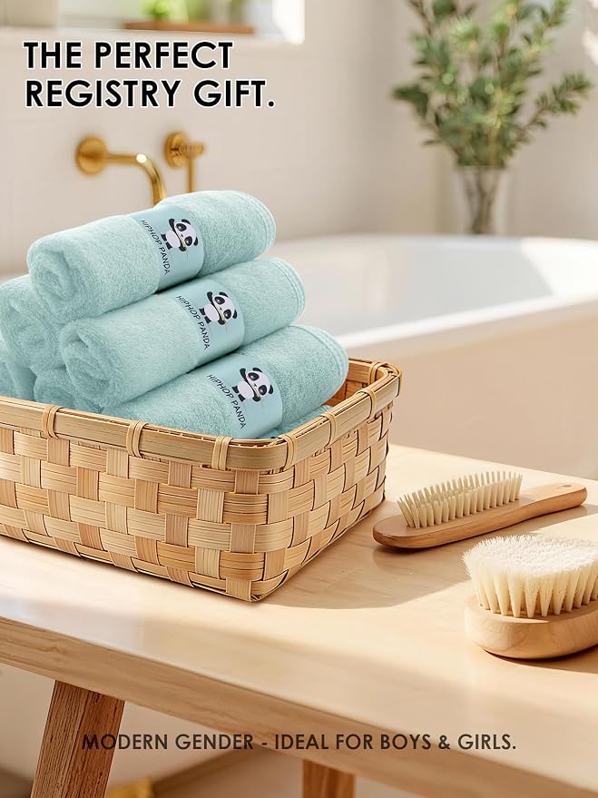 HIPHOP PANDA Baby Washcloths, Rayon Made from Bamboo - 2 Layer Ultra Soft Absorbent Newborn Bath Face Towel - Reusable Baby Wipes for Delicate Skin - Green, 6 Pack