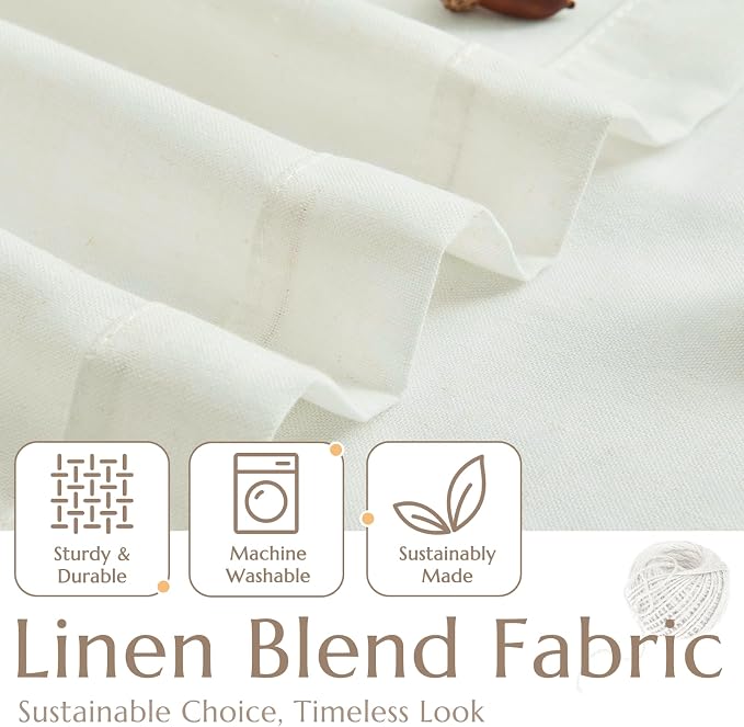 jinchan Linen Tier Kitchen Curtains, 30x36, 2 Panels, Beige White | Light filtering, rod pocket, farmhouse, small window decor, cafe style, machine washable, bathroom, laundry room, RV