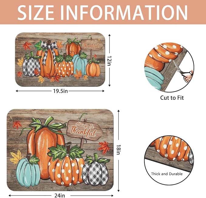 Fall Dish Drying Mat 2-Pack in Pumpkin for Kitchen Counter Dishes Mat | Diatom Mud Mats (18x24, 19.5x12"). Non-slip rubber back for kitchen counter, coffee bar & sink scenes