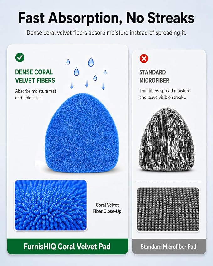 25.5" Extra-Long Reach – Super Absorbent Coral Velvet Windshield Cleaner Tool, Streak-Free Windshield Cleaning Tool Kit with 5 Pads, 2 Spray Bottles & Storage Bag for Auto Glass & Home Windows, Blue