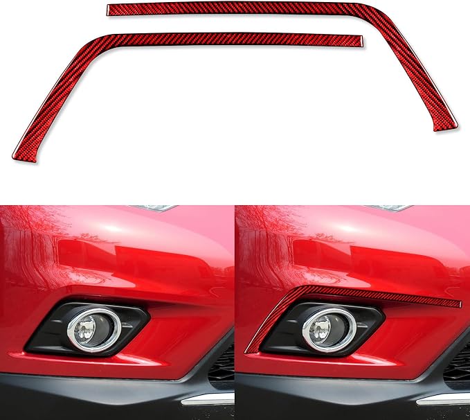 Red Real Carbon Fiber Trim for Nissan Rogue Accessories | for 2014 2015 2016 S SL SV Fog Light Eyebrows Eyelids Sticker Exterior Thick Overlay Decal