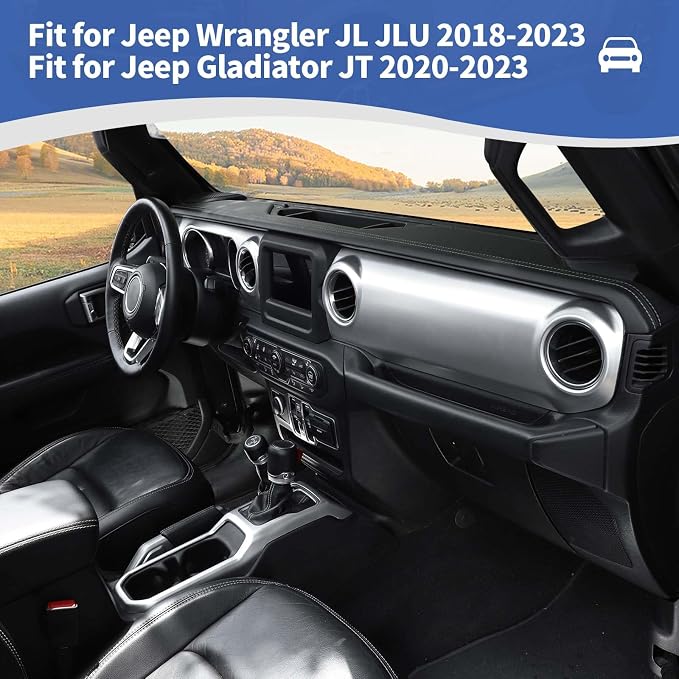 RT-TCZ for Wrangler JL Dash Trim Cover Silver, Gear Shift Panel Trim Frame for Jeep Wrangler JL JLU Gladiator JT 2018-2023 Silver Interior Accessories 3pcs