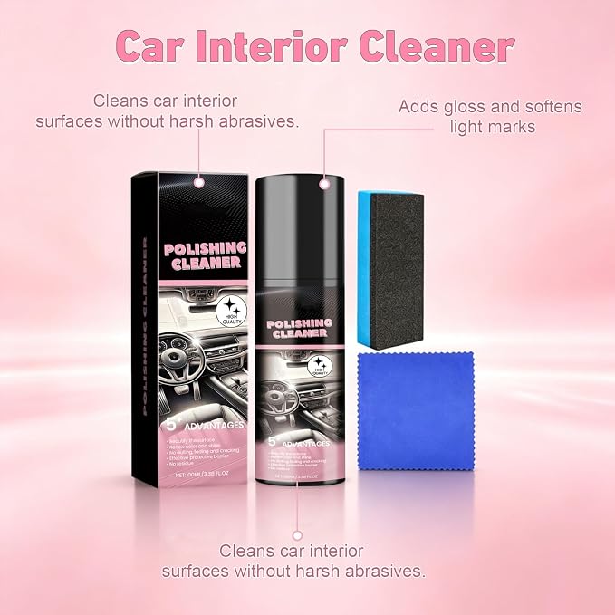Car Interior Cleaner, Polishing Cleaner Detailer Spray for Car Detailing | Interior Detailer Spray, Interior Car Cleaner for Dashboards, Seats, Leather, Plastic, No Residue (3Pcs)