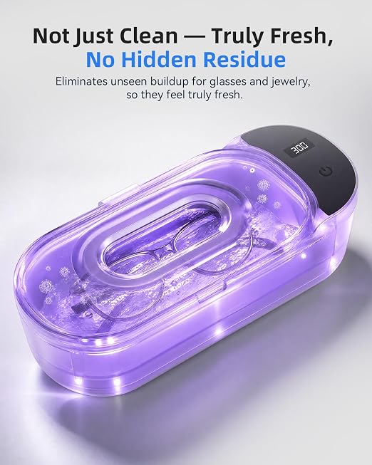 KUNPHY Ultrasonic Jewelry Cleaner, 400ml Sonic Cleaner for Rings, Glasses | 4 LED Light & Display, 48kHz Ultrasonic Cleaner, 400ml 304 Tank, Quiet 45dB, Dual 5/10min Timers, Overheat Protection, Black