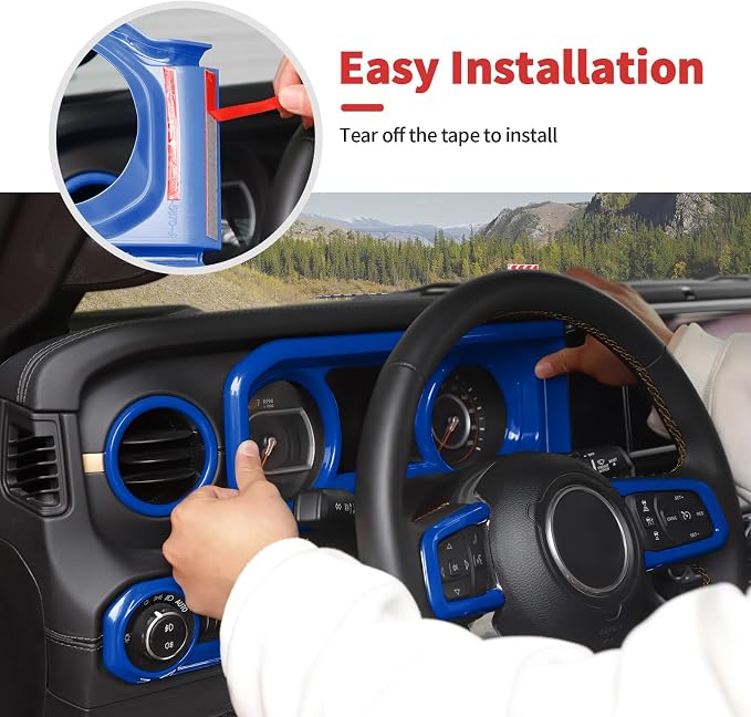 21PCS Full Set Interior Trim Kit for 2024-2026+ Jeep Wrangler JL JLU & Jeep Gladiator JT, Dashboard Side Outlet Door Handle Bowl Headlight Switch Roof Reading Light Cover (Blue)