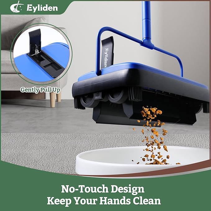 Eyliden Carpet Sweeper, Mini Size, Manual Sweeping, Blue | Lightweight, Hand Push - No Noise, Non-Electric, Easy Clener, Only for Carpet and Rug Cleaning