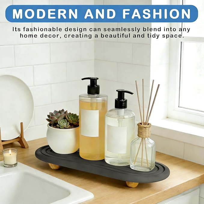 Instant Dry Sink Tray, Anti-Slip Stone Sink Caddy, Durable Kitchen Sink Organizer, Quick Dry Water Absorbing Stone Tray for Bathroom Counter, Stone Soap Tray -Dark Gray