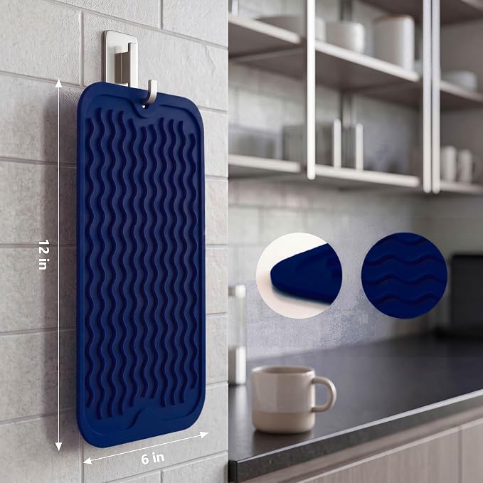 MicoYang Silicone Dish Drying Mat for Multiple Usage,Easy clean,Eco-friendly,Heat-resistant Silicone Mat for Kitchen Counter or Sink,Refrigerator or Drawer Liner Navy Blue S 12 inches x 6 inches