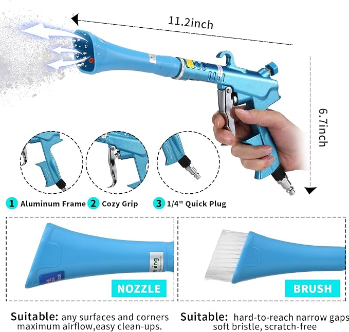 GOCCIDA Tornado Dry Car Cleaning Gun Interior Dryer Air Blow Gun | Vortex Air Cleaning Gun,Pro Auto Detailing Tool for Deep Cleaning Interiors & Exteriors Uses Air Compressor Blue