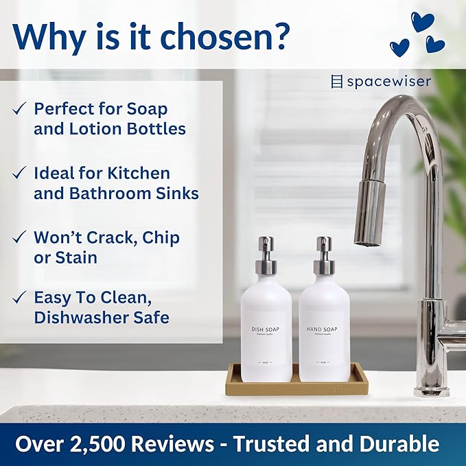 Spacewiser Countertop and Vanity Tray – Small 7.7" Silicone Soap Dispenser Trays, Flexible Bathroom Trays, Dish Soap Holder Kitchen Counter Caddy, Organizer Sink Tray for Soaps Bottles, Sponge, Keys