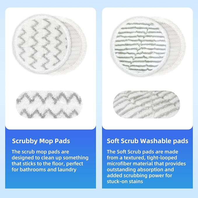 VIEWALL Steam Mop Pads Replacement for Shark S8002BRN S8001 S8000 S8200 S820 S8201 S7001 S7201 S7000 S7005 S7020 S7001 S7020 7001 S7201 QM7001 Steam Scrub, Dirt Grip Soft Washable Scrub Pads 8 Pack