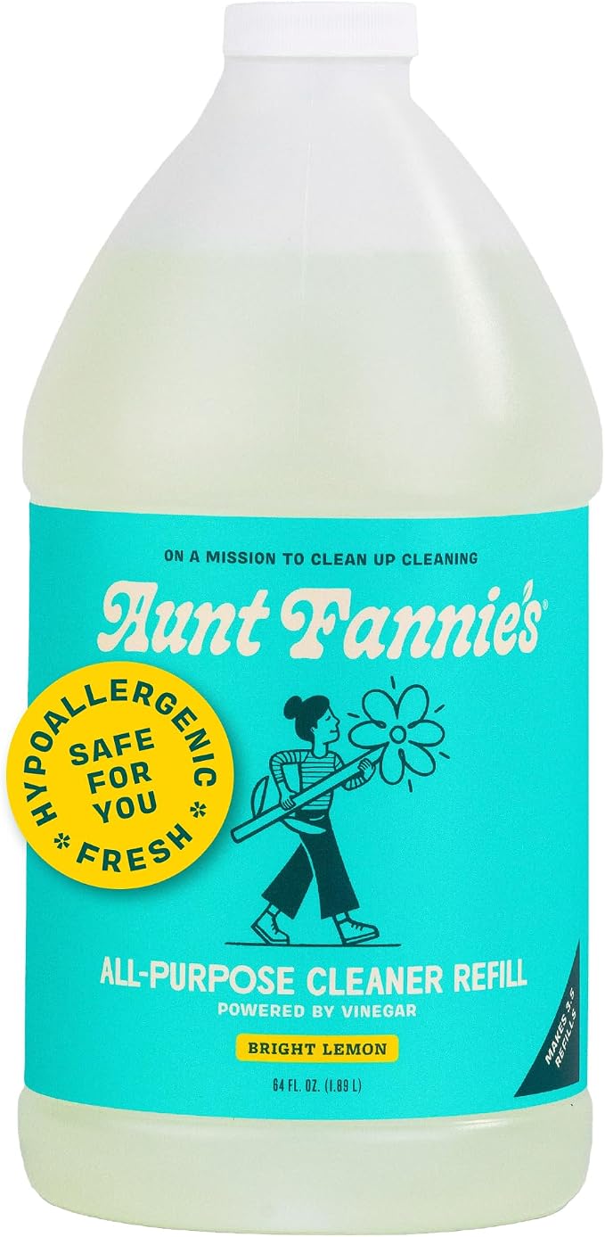 Aunt Fannie's All Purpose Vinegar Cleaner Spray, Lemon, Refill 64 oz | Cuts Grease & Grime, No Harsh Residue, Safe for Kitchens Bathrooms Windows Counters & Sealed Areas, Kid and Pet Safe