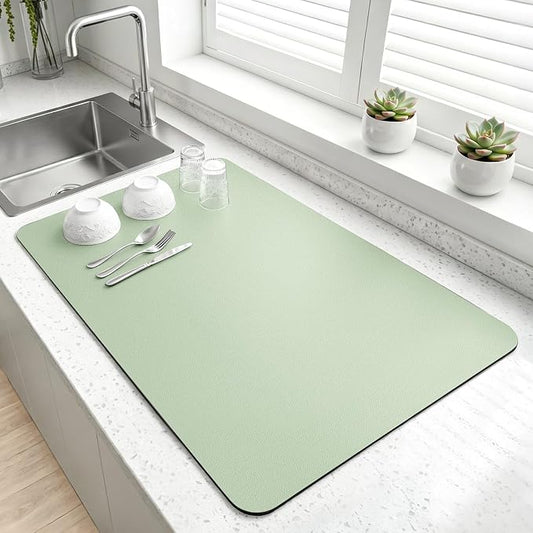 LOPNUR Kitchen Dish Drying Mat, 24"x16" Dish Drying Mats for Kitchen Counter, Diatomite Coffee Mat, Super Absorbent Dish Drying Pad, Heat Resistant Mat with Anti-slip Rubber Backed, Sage Green