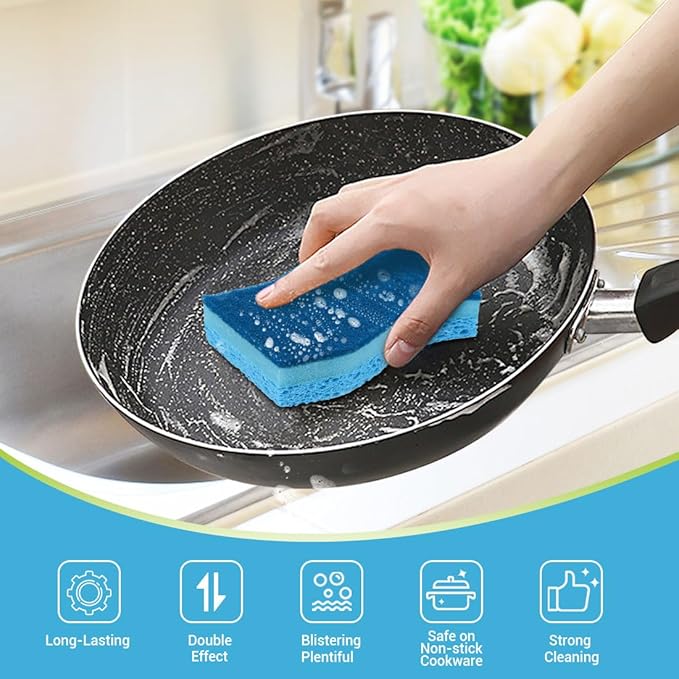 AIDEA Sponges Kitchen-24Count, Non-Scratch Scrub Sponge, Sponge for Dishes | Kitchen Sponges for Non-Stick Cookware, Cleans Fast Without Scratching, Cleaning Power for Kitchen, Bathroom, Household