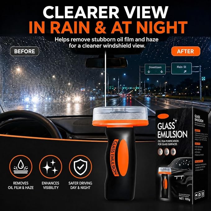 Oil Film Cleaning Brush for Car Windows，2026 Upgraded Clear Vision Windshield Cleaner with Anti-Rain Coating, Improving Clarity & Safer Driving (2 PCS)
