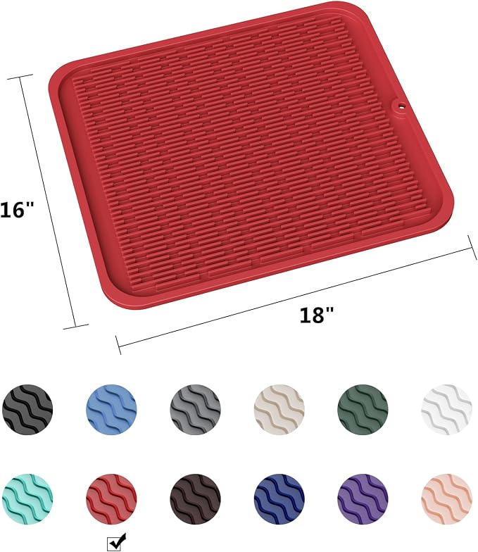 ZLR Heavy-Duty Silicone Dish Drying Mat (16" x 18" / 401 x 455mm) - XL Family-Size Thick 4mm Drainboard for Pots, Pans & Heavy Cookware - Oversized Trivet & Counter Protector, Non-Slip (Lava Red)
