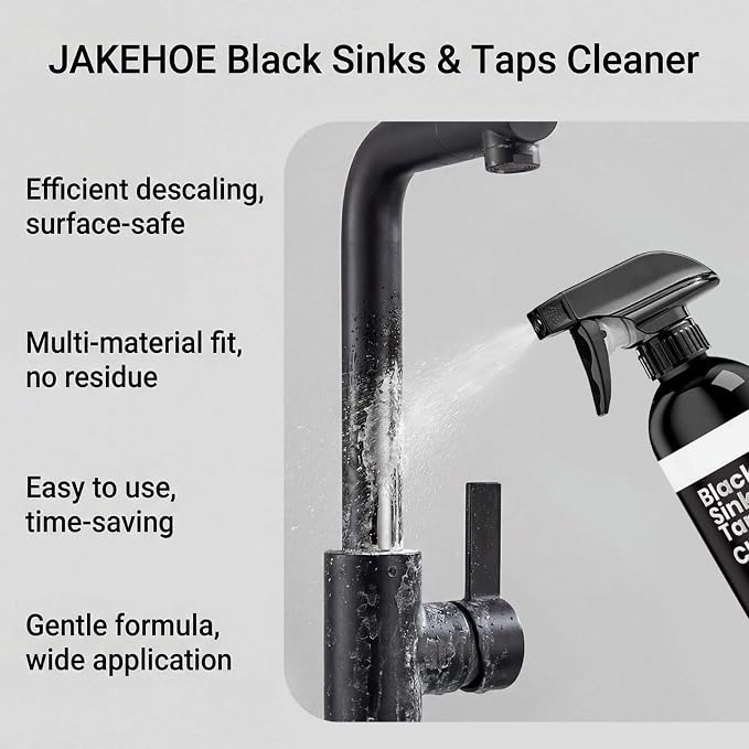 Premium Black Sink and Tap Cleaner Spray (120ml), Hard Water Stain & Limescale Remover for Matte Black Bathroom Faucets and Hardware, Gentle Descaler and Soap Scum Cleaner, Low Odor