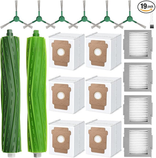 19 Pcs Accessories Kit Compatible with iRobot Roomba Max 705 / Plus 504 Vac | Include 2 Main Brushes, 6 Dust Bags, 4 Filters, 6 Side Brushes, 1 Cleaning Tool, Robot Vacuum Replacement Parts