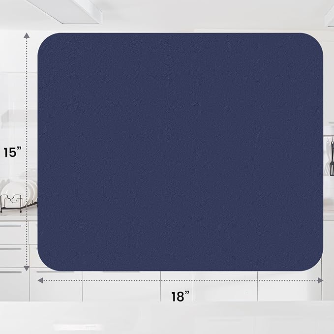 WISELIFE Dish Drying Mat Super Absorbent Drying Mat Large Dish Drying Mats for Kitchen Counter Easy Clean Dish Mat Kitchen Drying Mat15"x 18" Classic Blue