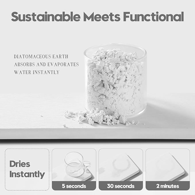 2PCS 10"x 5" Large Bathroom Sink Vanity Trays, Water Absorbing Diatomite Stone Quick Drying Mat for Kitchen Counter, Dish Rack Dispensers Sponge Holder Caddy Organizer, White, 10"x 5"