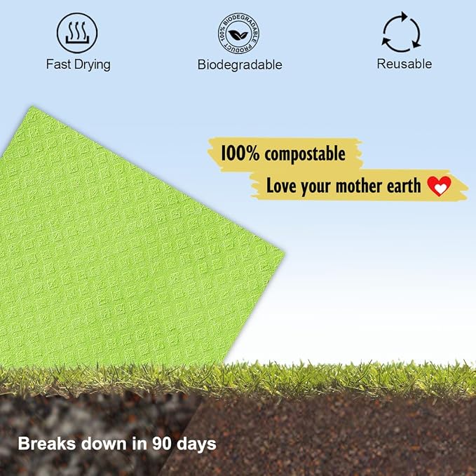 MoLKENE Swedish Dishcloths for Kitchen | 10 Pack Cellulose Sponge Dish Cloths Washable | Non-Scratch Reusable Towels Rags Ultra-Absorbent Cleaning Cloths Quick Drying