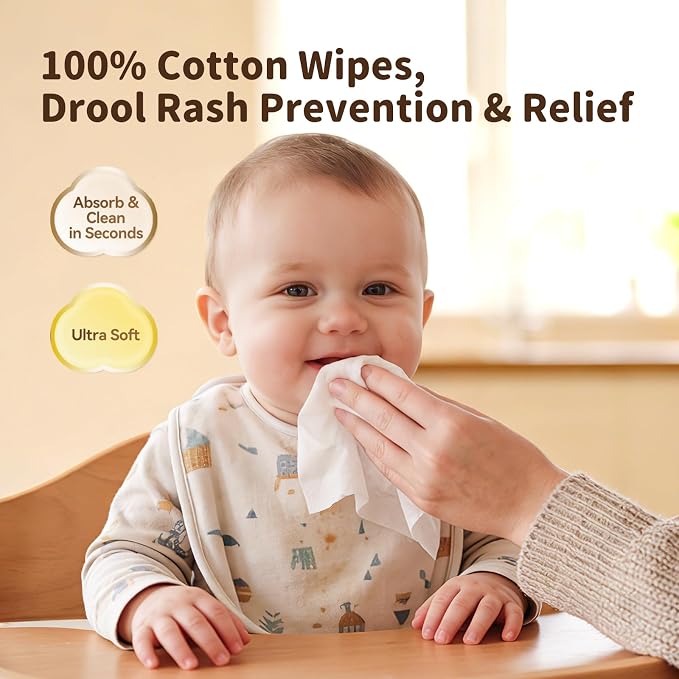 Winner 100% Cotton Dry Wipes, USDA Certified Baby Wipes, 33% Thicker & Ultra Soft, Hypoallergenic & Unscented for Baby Sensitive Skin, Wet/Dry for Diaper Changes, Meals & Cleanup, Pack of 3, 240 pcs