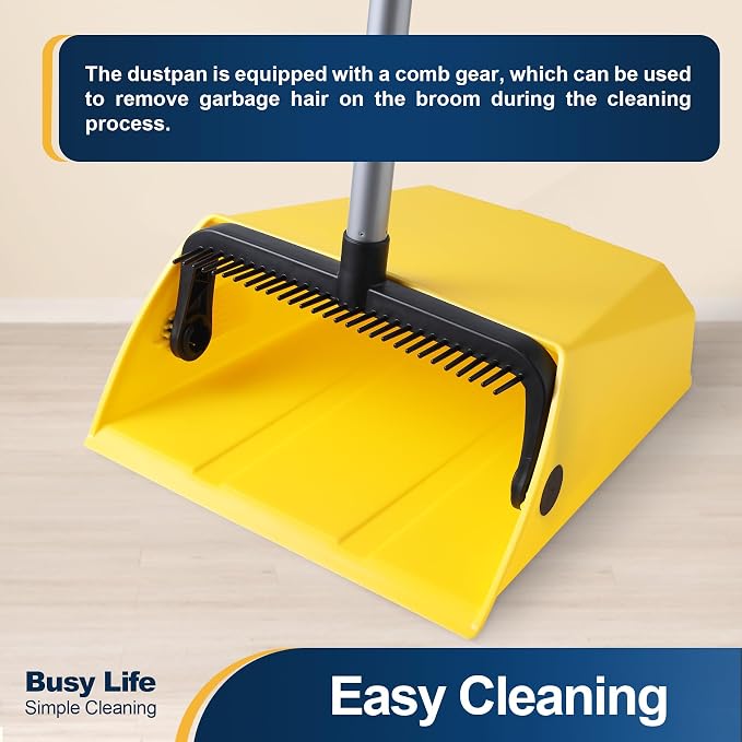 Yocada Large Commercial Dustpan with Comb, Upright Heavy Duty Dust Pan | Outdoor Indoor for Courtyard Garage Lobby Mall Market Floor Home Kitchen Room Office Pet Hair Rubbish