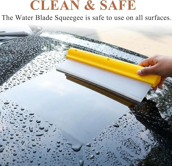 12" Silicone Car Squeegee, T-Bar Water Blade for Drying (Yellow) | Silicone Water Blade, Safe On Auto Paint & Glass. T-Shape, Non-Slip Handle For Fast Work.