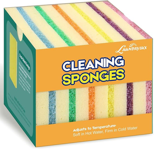 LAUNDRYLUX Scrub Sponge, Dual-Sided Temperature-Responsive Scrubber - Non-Scratch - Multipurpose Dish Sponges for Kitchens, Bathrooms, and Outdoor Use - 12 Pack