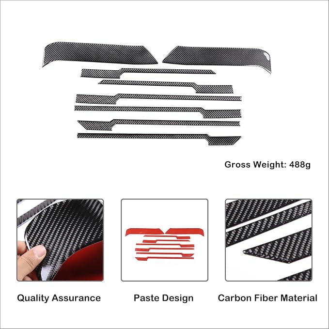 Aunginsy Car Front Bumper Grille Trim Sticker Compatible with Toyota Tundra 2022 2023 2024 Pickup Truck Real Carbon Fiber Material Decorative Sticker Protection Cover Interior Accessories