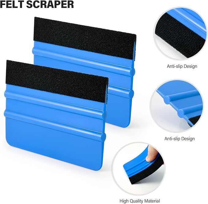 Gomake Vehicle Vinyl Wrap Window Tint Film Tool Kit Include 4 Inch Felt Squeegee, Retractable 9mm Utility Knife and Blades, Zippy Vinyl Cutter and Mini Go Corner Squeegee for Car Wrapping