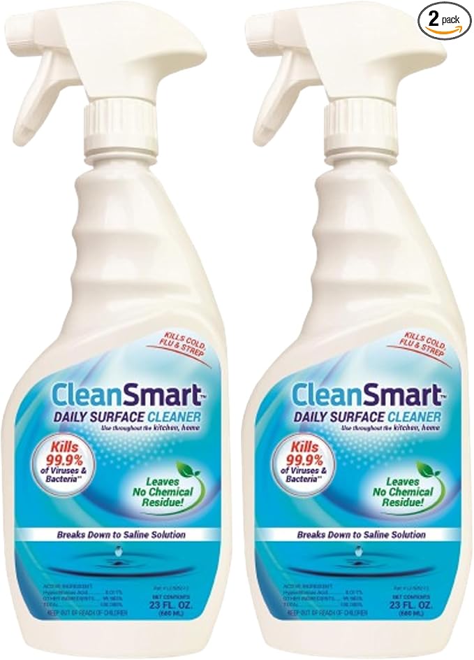 CleanSmart Daily Surface Cleaner and Pet-Safe Disinfectant, Kills 99.9% of Viruses, Bacteria, 23 ounce Bottle (Pack of 2)