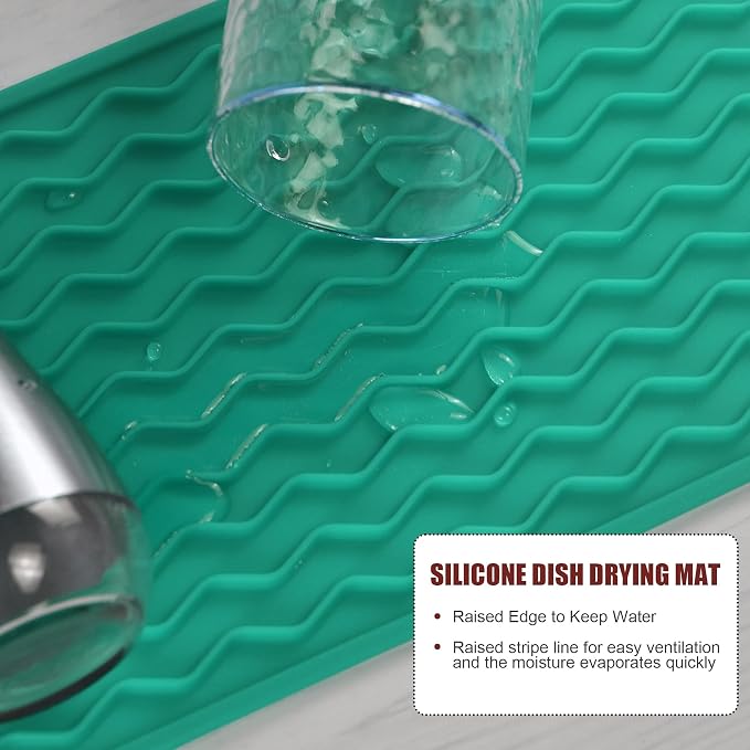 Silicone Dish Drying Mat for Multiple Usage, Easy clean, Eco-friendly, Heat-resistant Dish Drainer Mat for Kitchen Counter,Sink,Refrigerator or Drawer liner (12" x 6", Green)