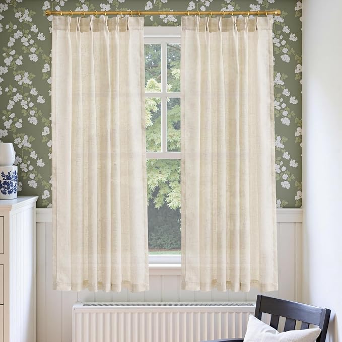 jinchan Linen Pinch Pleated Back Tab Tier Curtains,38x63,2 Panels,Natural | Light filtering,small window treatment,cafe curtains,machine washable,farmhouse,kitchen,bathrooms,laundry