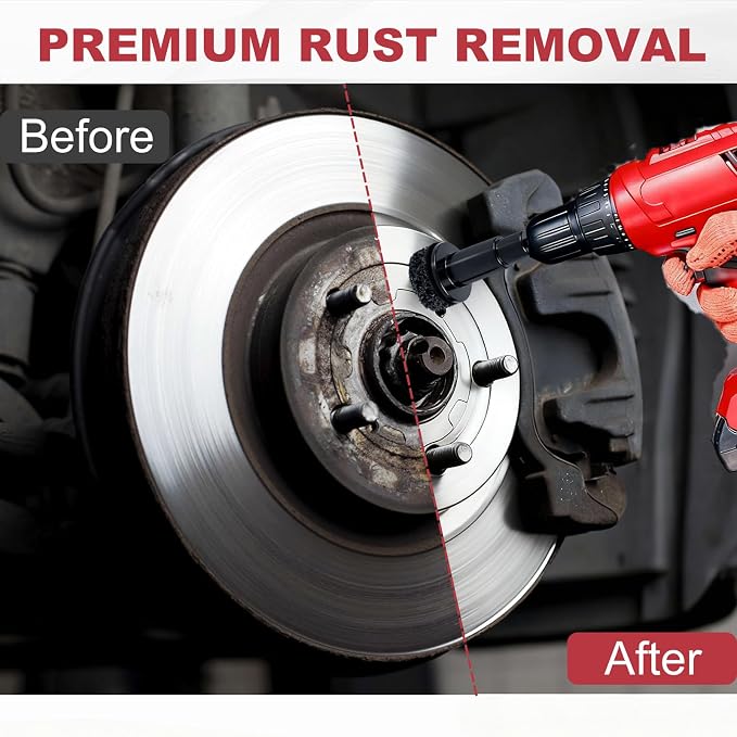 Wheel Hub Resurfacing Kit Wheel Stud and Hub Cleaner for Quick Rust Removal on Lug Studs and Brake Rotors,Includes 7 Cleaning Pads and,Fits 1/2” Wrenches or Electric Drills,Maintenance Tool for Cars