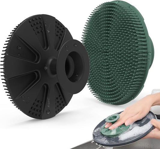 Silicone Dish Scrubber, Non-Scratch Scrub Spong for Washing Dish, Pot, Pan | Kitchen Silicone Sponge, Fruit & Vegetable Cleaning Brush, Reusable Dishwashing Scrubber, Suction Up Hang Designed, 2 Pack