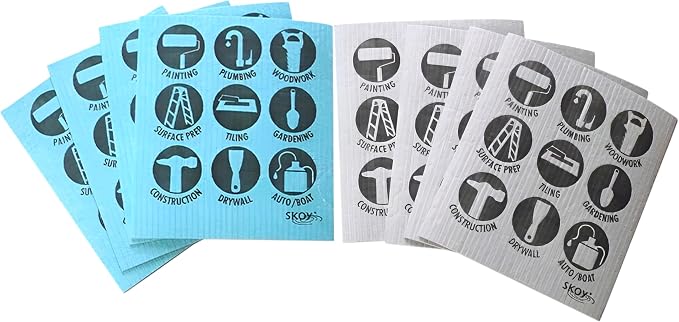 Skoy Cloth, 8-Pack Eco-Friendly and Reusable Swedish Dishcloth, for Kitchen and Household Use, Plastic-Free, Gray and Teal Color w/Hardware Design