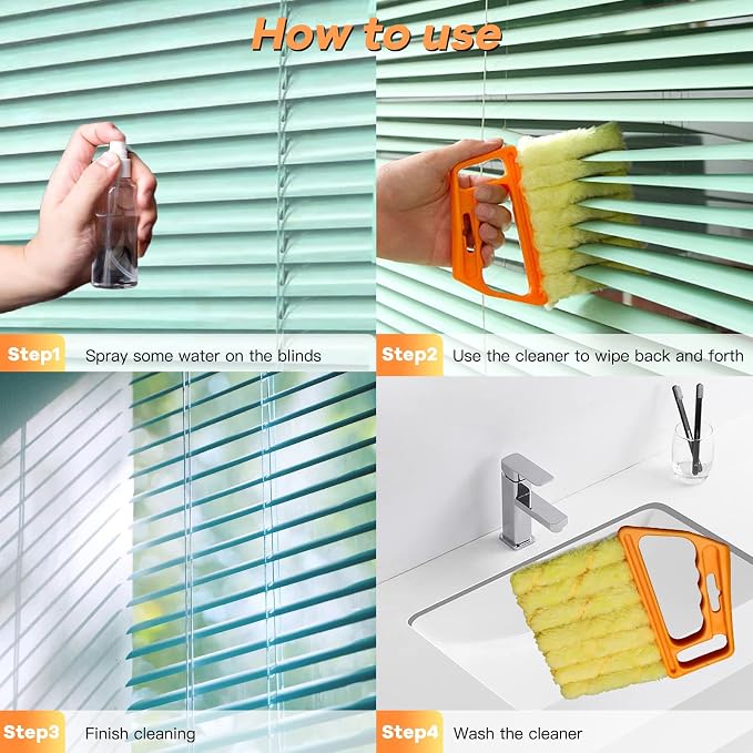 AOCEAN 2 Pcs Blind Cleaner Duster Tool, 7-Finger Dusting Cleaner Tool for Window & Air Vent, Washable Handheld Microfiber Duster Brush for Blinds Dust Dirt
