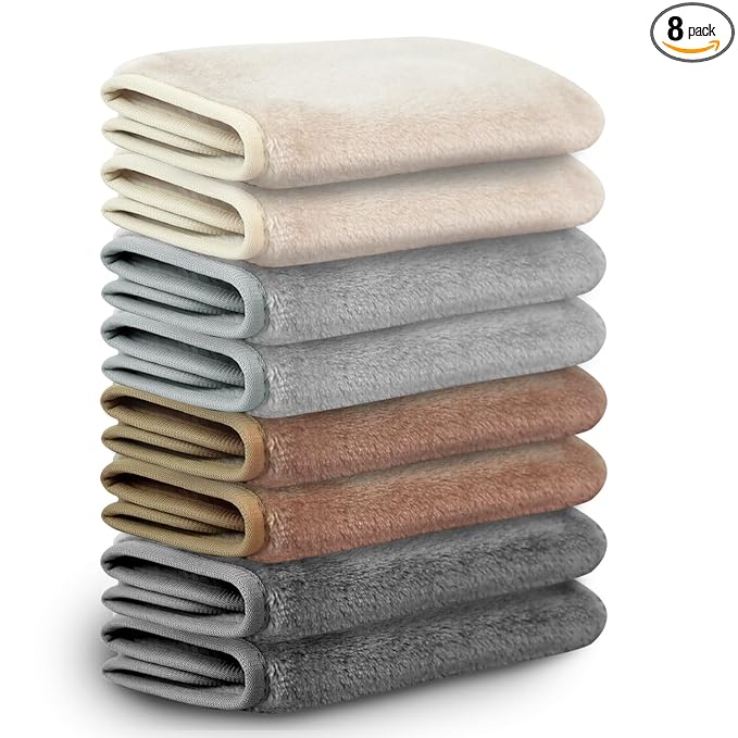 Nugilla Makeup Remover Cloths, 8 Packs Makeup Remover Towels Reusable Face Wash Cloth, Soft Microfiber Face Cloth for Women(Neutrals)