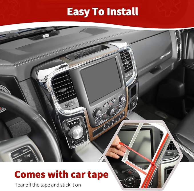 RT-TCZ for RAM Center Console Dashboard Air Vents Trim Cover for RAM 1500 2012-2017 Chrome Interior Accessories 2pcs